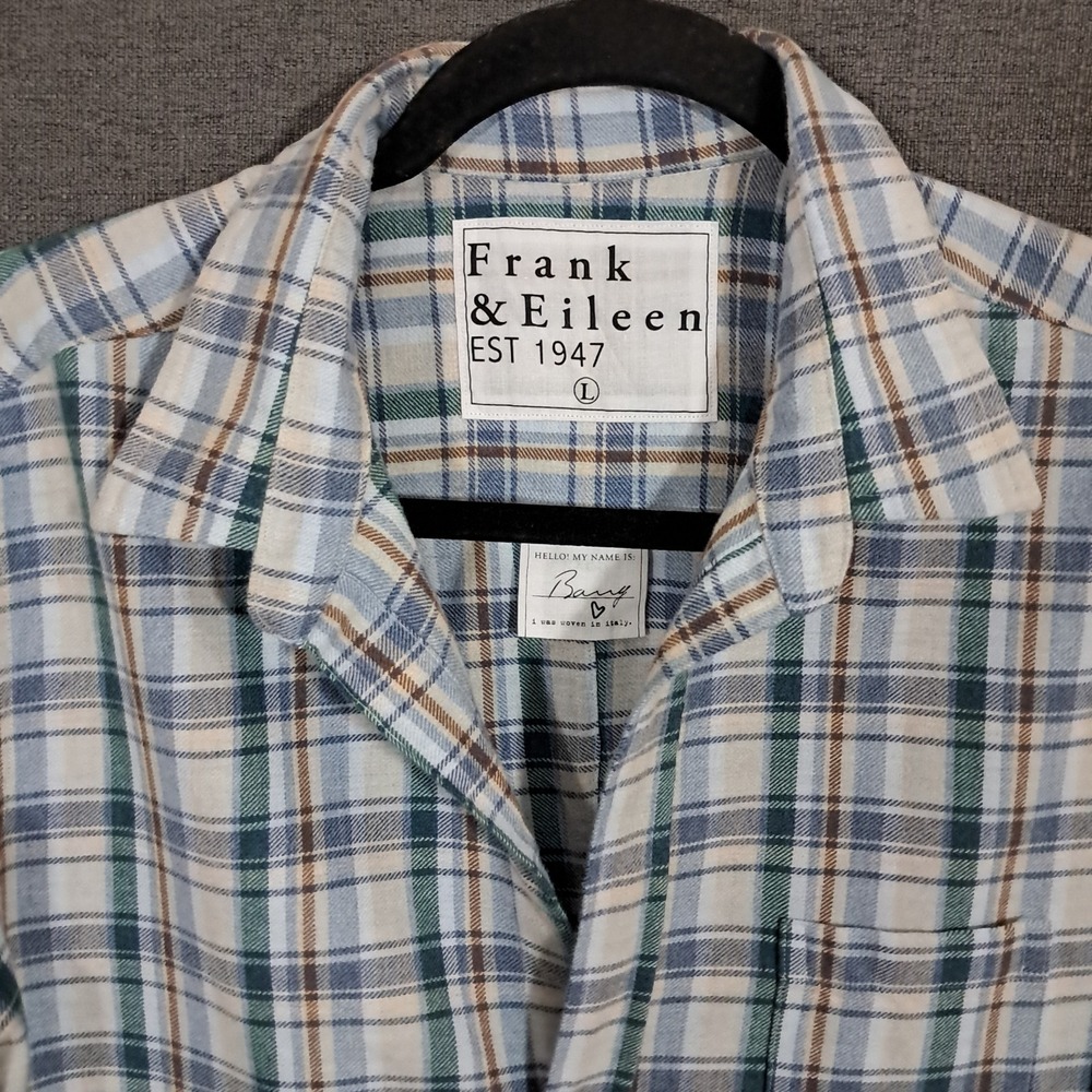 Frank & Eileen Barry Flannel Button Down Women's Large Shirt Blue Plaid Preppy - Picture 7 of 13